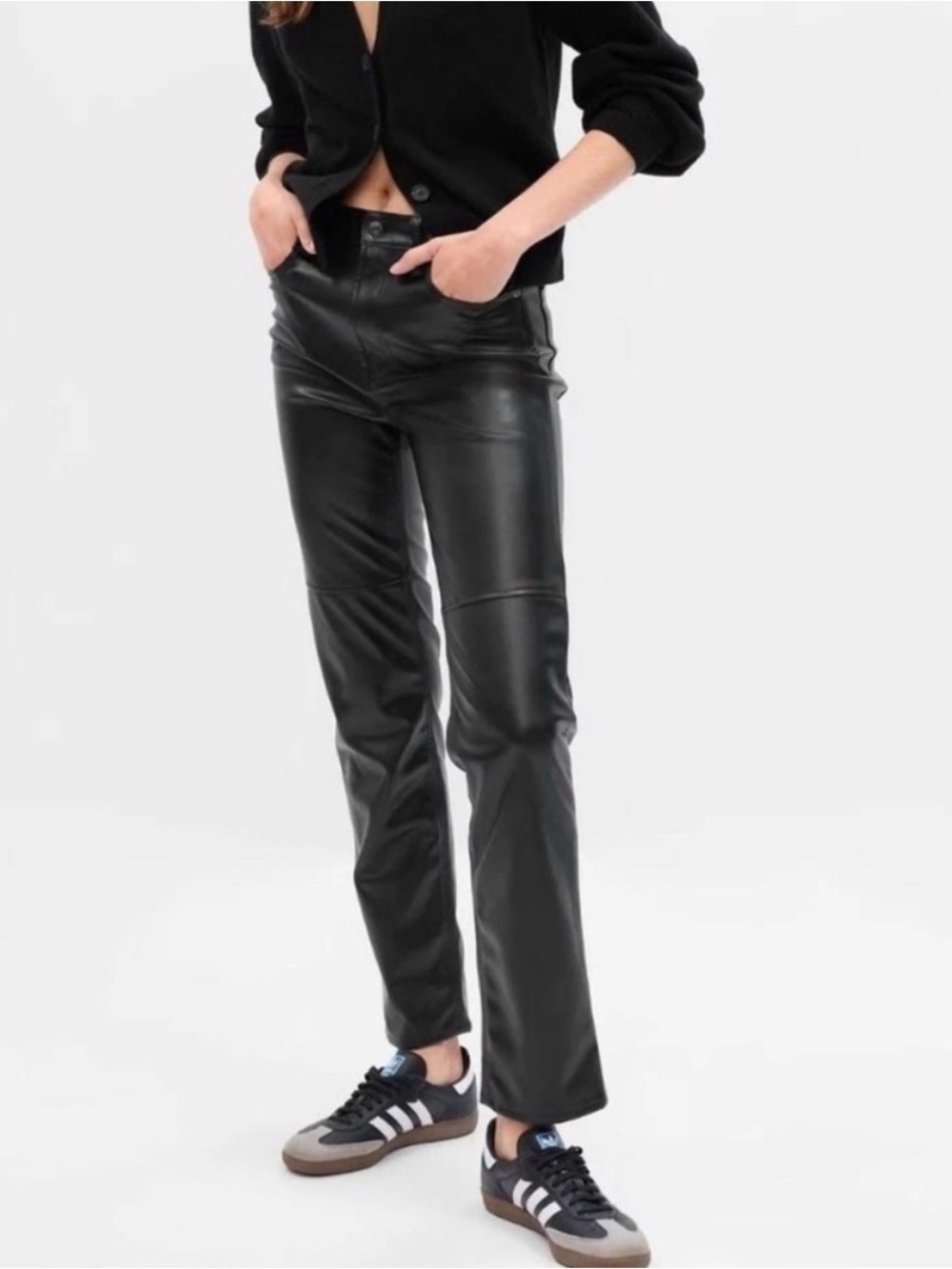 GAP Vegan Leather Cheeky Straight Pants Black High Rise NWT Size 27 / 4R